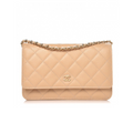 CHANEL QUILTED WALLET ON CHAIN - BEIGE